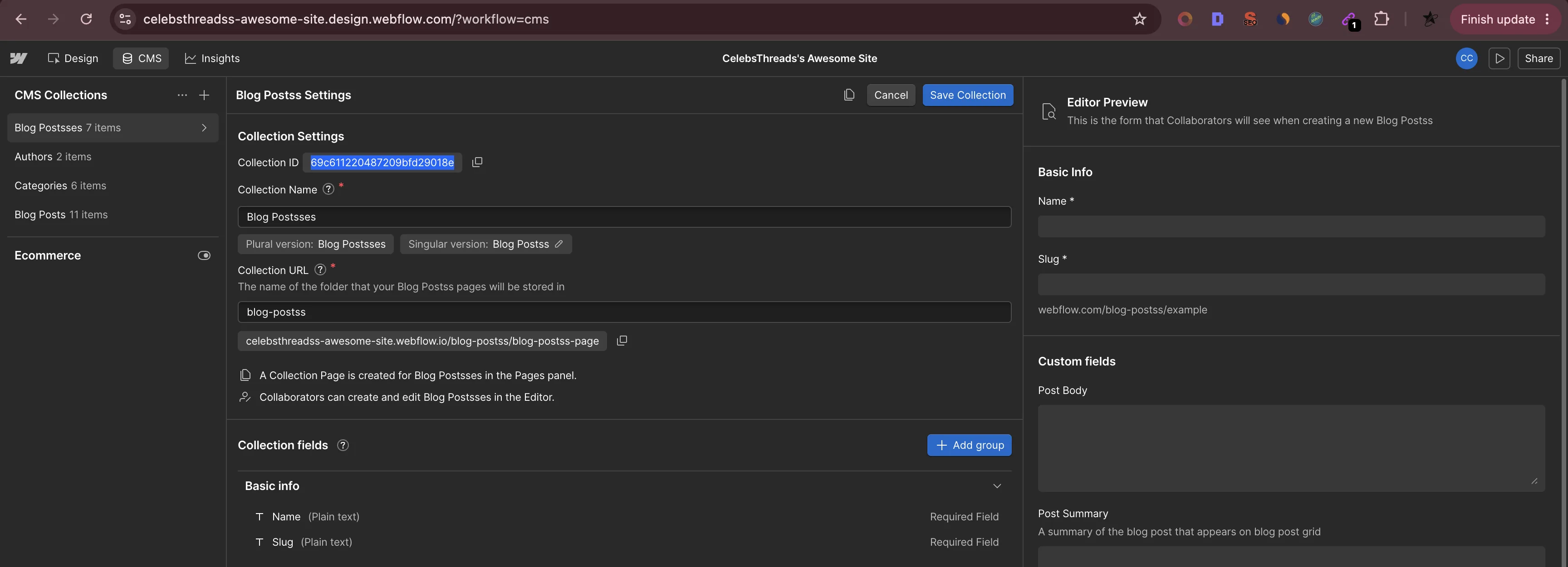 Open the CMS, pick your Blog collection, then copy the Collection ID from its settings