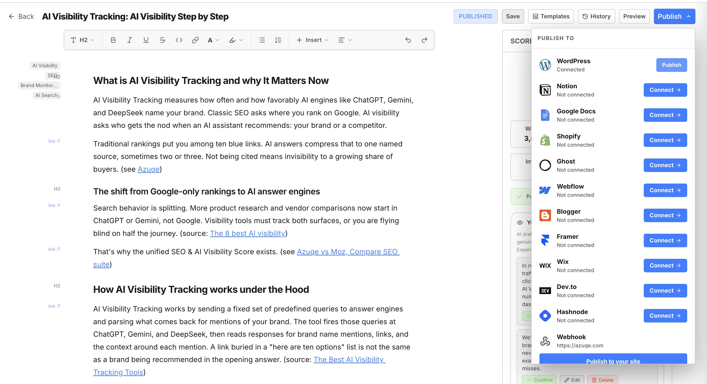 Publish a blog to WordPress from the Azuqe editor